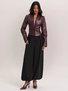 SHEIN BAE Fashionable Commuter Waist-Cinching Blazer - Purple - View 4