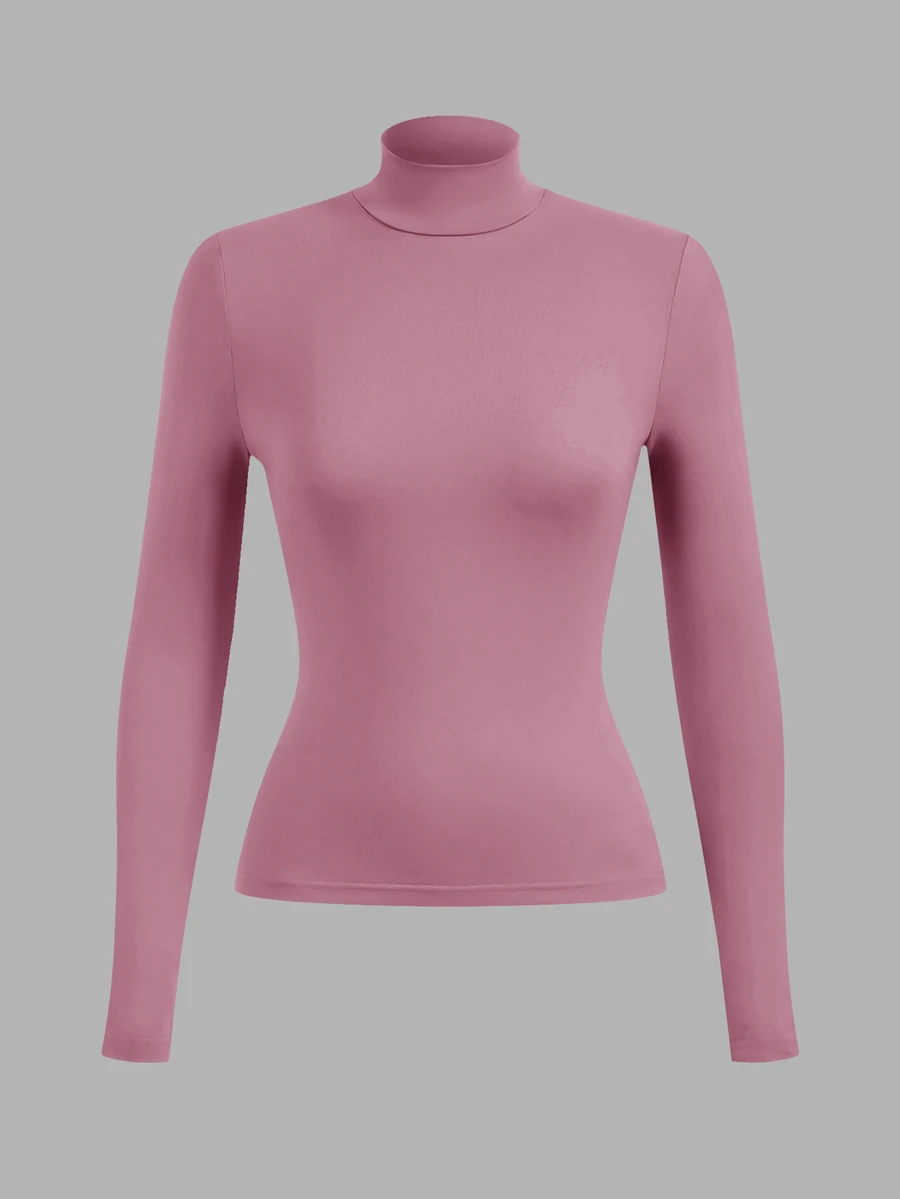 SHEIN BASICS 女款米色立領上衣:修身版型、長袖、半高領夏季女裝 - 紫羅蘭色 - 查看 1