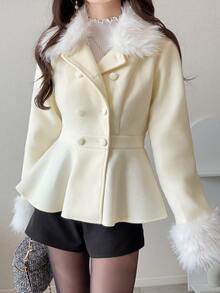 FRIFUL Women's Elegant Double-Breasted Overcoat, Autumn/Winter - White - View 1