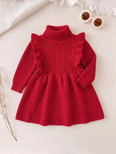 SHEIN Baby Girl Cable Ruffle Fashion Dress For Weekend Outings