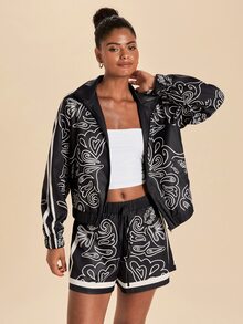 Travachic Jaket Lengan Panjang Wanita dengan Motif Hati dan Resleting - Hitam dan Putih - View 6