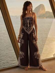 CAJUNI Chic Vacation Tropical Rope Top And Pants Coord - Brown - View 7