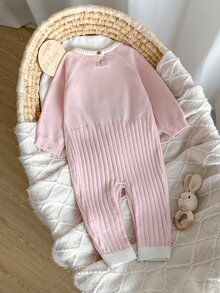SHEIN 女嬰淺粉色可愛兔子圖案針織連身衣，休閒秋冬必備，柔軟舒適親膚面料，甜美可愛時尚亮眼設計，高品質耐用材質，適合日常穿著與外出，超值之選 - 淺粉色 - 查看 2