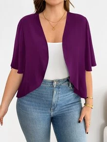 SHEIN Essnce Plus Size Summer Casual Solid Color Lightweight Jacket - Red Violet - View 1