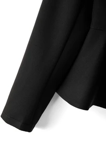 Selianne Women's Black Blazer With Lapel, Puff Sleeves, Cinched Waist, Pearl Buttons, Ruffle Hem, Heavy Beading, Elegant Commuter Design, Romantic Fashion - Black - View 3