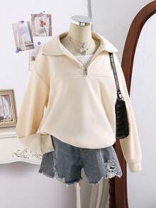 Teen Girl Casual Versatile Solid Color Sweatshirt, Autumn/Winter - Apricot - View 5