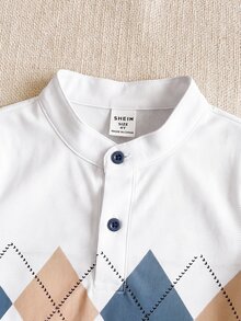 小男孩學院風刺繡標誌立領長袖襯衫/長褲套裝 - 彩色 - 查看 8