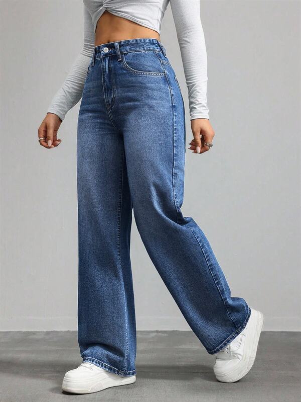 Jeanoix Plus Size Outdoor All-Season Button Pocket Denim Jeans