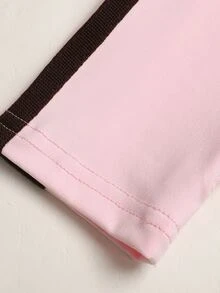 SHEIN 青少年女孩對比棕色中式結與織帶立領修身粉色長袖夾克外套休閒運動風，5款隨機1件 - 粉色 - 查看 7