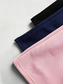 SHEIN Girlism 青少年女孩 3件組 針織寬腿時尚印花長褲 簡約系列 3件裝 日常百搭 適合休閒運動校園 黑色 - 彩色 - 查看 6
