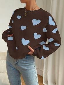 EMERY ROSE Autumn/Winter Casual Heart Print Sweater - Multicolor - View 6