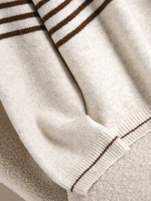 CosyJoli Plus Size Women Brown Striped Crew Neck Dolman Sleeve Pullover Sweater Simple Casual Autumn Winter Top - Multicolor - View 6