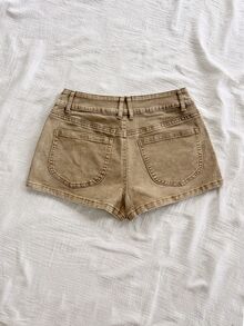 Soleia Women's Casual Versatile Daily Shorts With Pockets And Buttons - Khaki - View 2