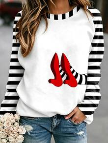 EMERY ROSE Women's Crew Neck Halloween Printing Vintage Spring/Fall Long Sleeve Sweatshirt - Multicolor - View 1