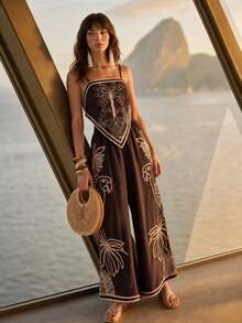 CAJUNI Chic Vacation Tropical Rope Top And Pants Coord - Brown - View 9