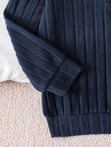 2pcs/Set Boys' Sweatshirt & Pants Set, Autumn/Winter New Knit Ribbed Ribbed Fabric Long Sleeve Polo Collar Sweatshirt & Long Pants Set, Comfortable Casual Outfit, Suitable For Daily Wear, Home Wear, Brother Outfit, Soft And Comfortable Fabric, Suitable For Autumn/Winter Wear, Suitable For Boys' Daily Wear - Navy Blue - View 4