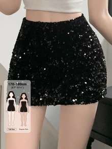 Dazy Tall Women's Sequin Elegant Short Skirt Fall - Black - View 1