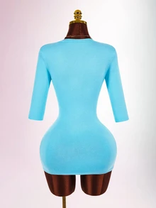 Amplova Women's V-Neck Blue Knit Dress - Blue - View 7