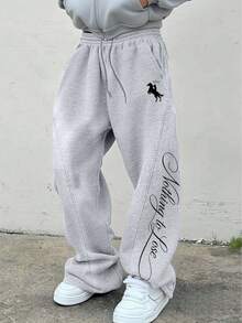 Manfinity EMRG Men's Plus Size Knight Print Drawstring Waist Loose Casual Sweatpants - Grey - View 3