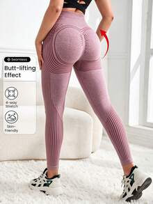 SHEIN Velisys Striped High Waist Seamless Athletic Leggings - Multicolor - View 2