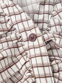 SHEIN MOD Plus Size Women's Single-Breasted Short Sleeve Pleated Plaid Shirt, Summer - Brown - View 3