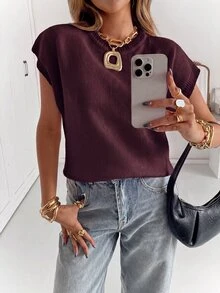 Siren Gaze Women's Solid Color Casual Versatile Daily Knit Top - Burgundy - View 1
