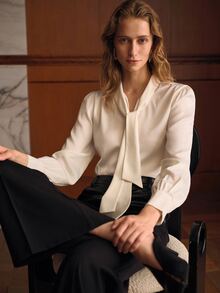 MOTF PREMIUM WOMEN'S SPRING/AUTUMN SOLID COLOR TIE NECK BLOUSE FOR DAILY OFFICE COMMUTE - White - View 7