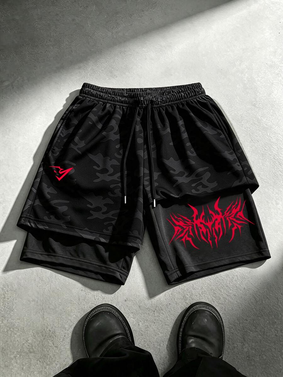 Gym Rark Men's Drawstring Waist Double Layer Sports Shorts - Black - View 1
