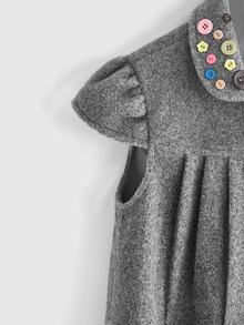 ROMWE Kawaii Vintage Retro Autumn/Winter Versatile Button Decor Fun Y2K Academy Peter Pan Collar Loose Fit Regular Women's Jacket - Grey - View 3