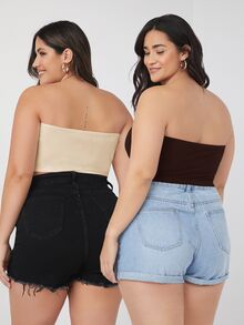 SHEIN BASICS Plus Size 2 Packs Crop Tube Top/Summer/Off-The-Shoulder Top Summer Tops - Multicolor - View 2