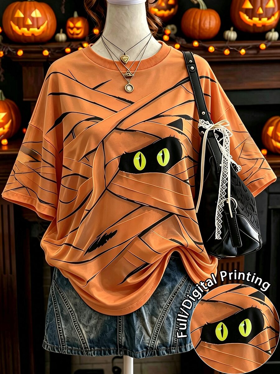 Lalippa Women's Halloween Print Loose Fit T-Shirt - Multicolor - View 1