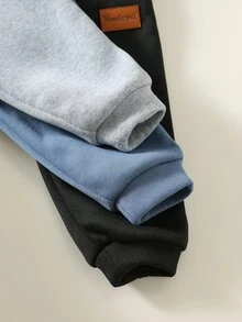 SHEIN 3件組嬰兒男童女童裝飾貼布保暖內裡加厚彈性腰舒適百搭長褲，適合秋冬穿著 - 彩色 - 查看 7