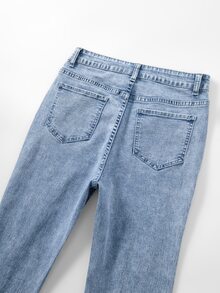 SHEIN 青少年女孩 Y2K 時尚百搭重磅水洗彈性喇叭腿牛仔褲 - 淺色水洗藍 - 查看 6