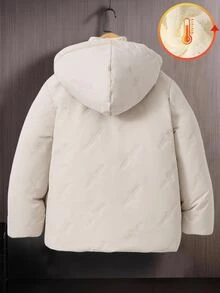 SHEIN 男童戶外運動休閒極簡壓紋3D拉鍊純色耐髒黑色加厚外套 - 米色 - 查看 2