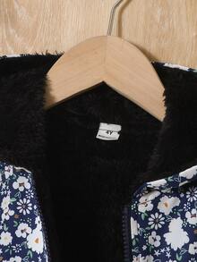 SHEIN Vintaside Kids 女童可愛印花保暖內裡加厚拉鍊開襟外套，秋冬款，連帽，長袖，休閒西式，舒適，日常，寬鬆 - 藍色 - 查看 5