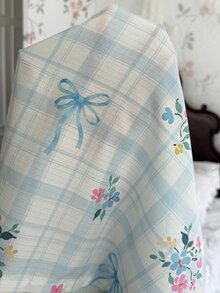 CottageSlumber Romantic Pastoral Floral Leaf Heart Stripe Print Lapel Button-Front Contrast Trim Bow Design Plus Size Women's Pajama Set - Multicolor - View 7