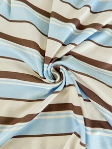 SHEIN Maternity Striped Button Half-Placket Long Sleeve Casual Top - Blue - View 4