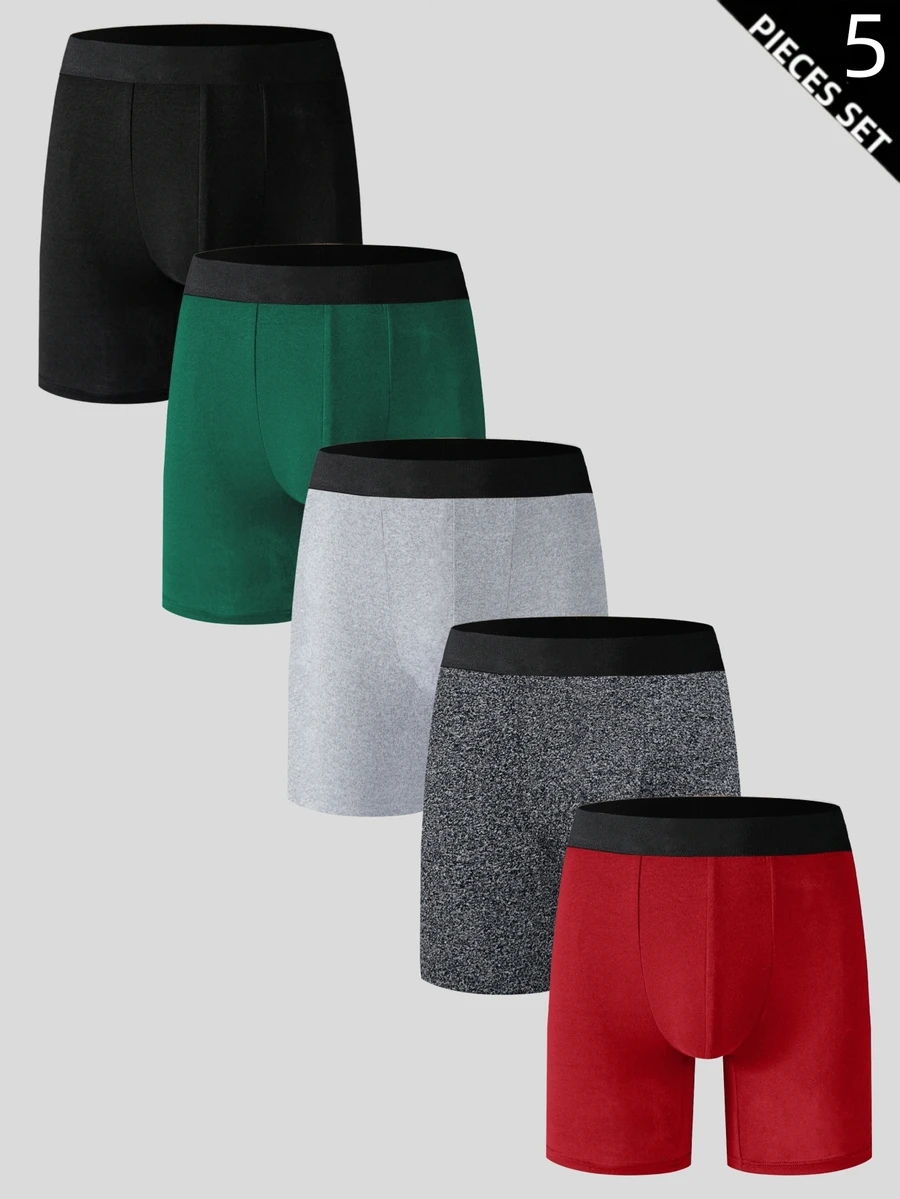 Wedaily 5pcs Solid Color Men's Boxer Briefs - Multicolor - View 1