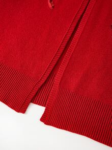 SHEIN Clasi Cardigan Rajut Wanita Ukuran Besar Lengan Panjang Berpayet dengan Pita dan Bagian Depan Terbuka, Warna Merah Musim Gugur, Motif Langit Berpayet - Merah - View 8