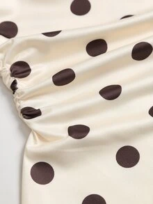 Sweetra Women's Elegant & Fashionable Polka Dot Design Comfortable Milk Silk 2 Pieces Set - Coffee Brown - View 7