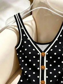 Resyla 女款波點圖案鈕扣設計休閒背心 - 彩色 - 查看 3