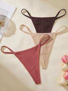 SHEIN Women's 3-Piece Rhinestone Chain Back Strap Thong Set - Multicolor - View 4
