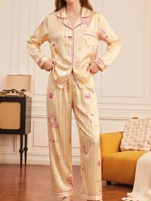 Provexi Provexi Women's Cartoon Print Cool Loungewear 2 Pieces Set, Suitable For Outdoor Sleep Home Wear Pink And Yellow Autumn Cute Fairy - Yellow - View 5