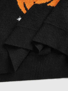 ROMWE Halloween Cute Cat Pumpkin Pattern Black Long Sweater For Women - Black - View 7