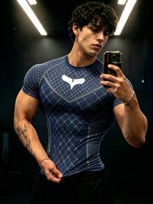 Gym Rark 男士插肩袖短袖蜘蛛印花運動T恤，附點線設計 - 黑色 - 查看 7