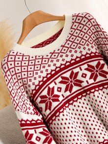 CosyJoli Plus Size Fashion Jacquard Long Sleeve Sweater For Holiday & Vacation - Multicolor - View 6