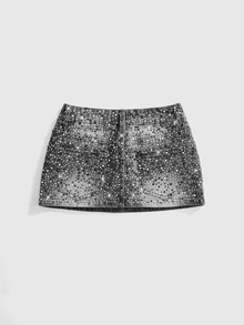 ROMWE Grunge Punk Music Festival Outfit Ultra Low Waist Mini Plus Size Women's Denim Skirt - Multicolor - View 2