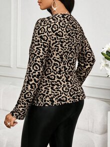 SHEIN Lady Plus Size Women's Leopard Print Casual Versatile Daily Outing Long Sleeve Jacket Fall - Multicolor - View 2