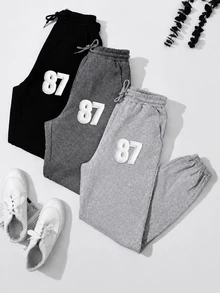 SHEIN 女款休閒抓絨運動衫與抽繩慢跑褲對比色套裝 - 彩色 - 查看 4