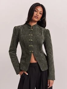 SHEIN BAE Jaket Blazer Wanita Kasual Serbaguna untuk Perjalanan dan Komuter - Coklat - View 7